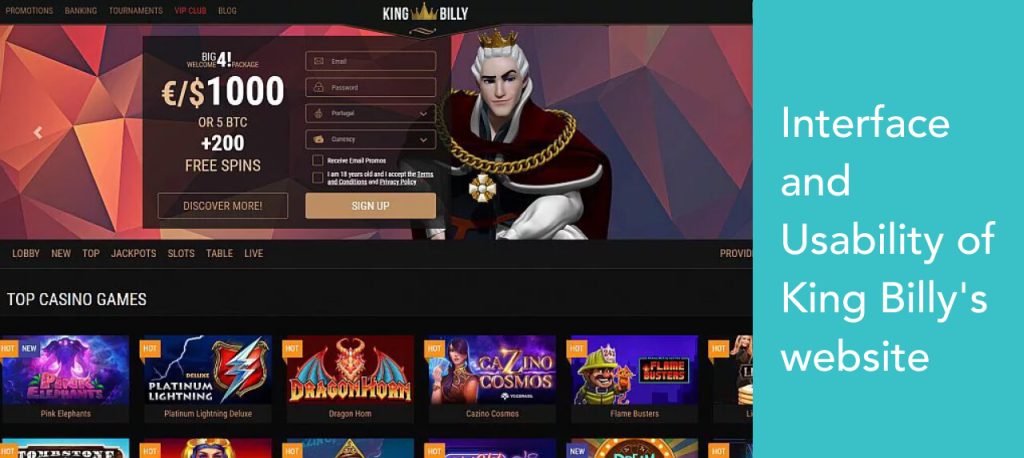 Interface and Usability of King Billy's website 